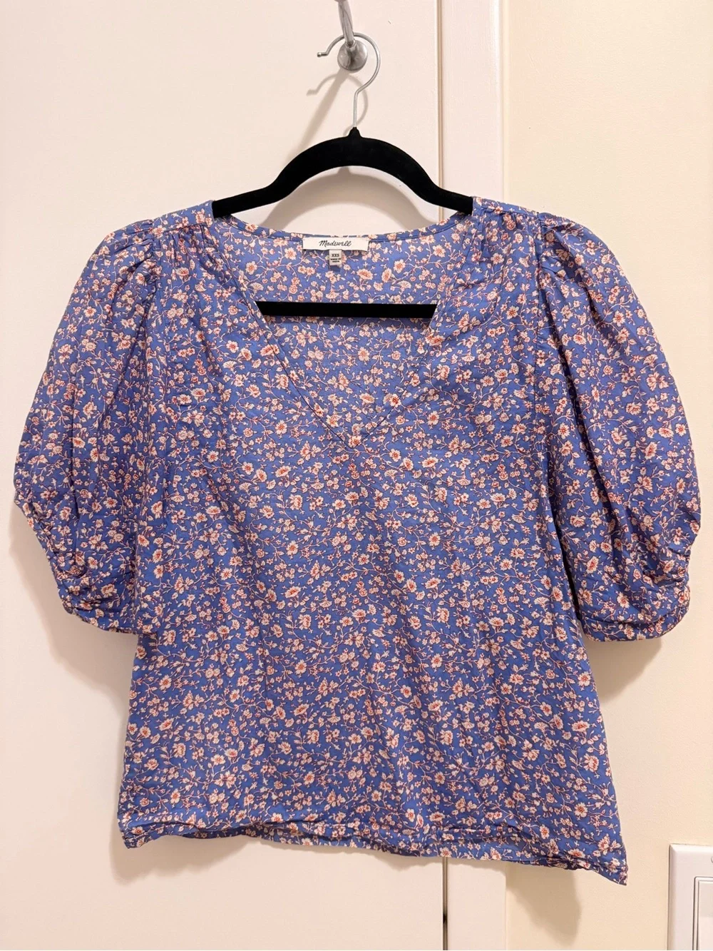 Madewell Lavender-Blue Floral Puff Sleeve Top